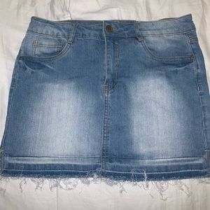 Denim Mini Skirt With Fringe Bottom